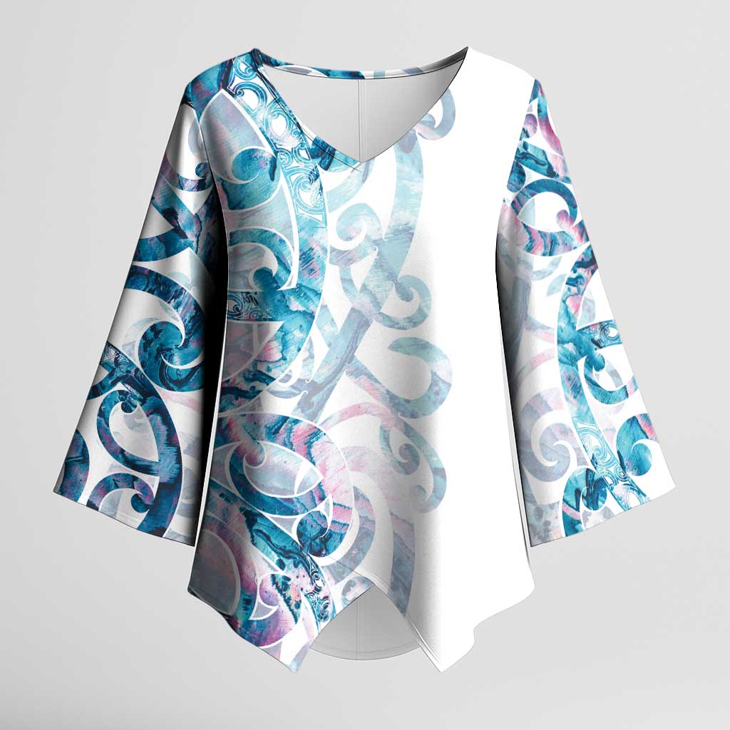 Turquoise Paua Shell Maori Kimono Sleeve Blouse Koru Kowhaiwhai - Aussie Hoodie
