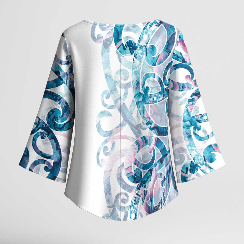 Turquoise Paua Shell Maori Kimono Sleeve Blouse Koru Kowhaiwhai - Aussie Hoodie