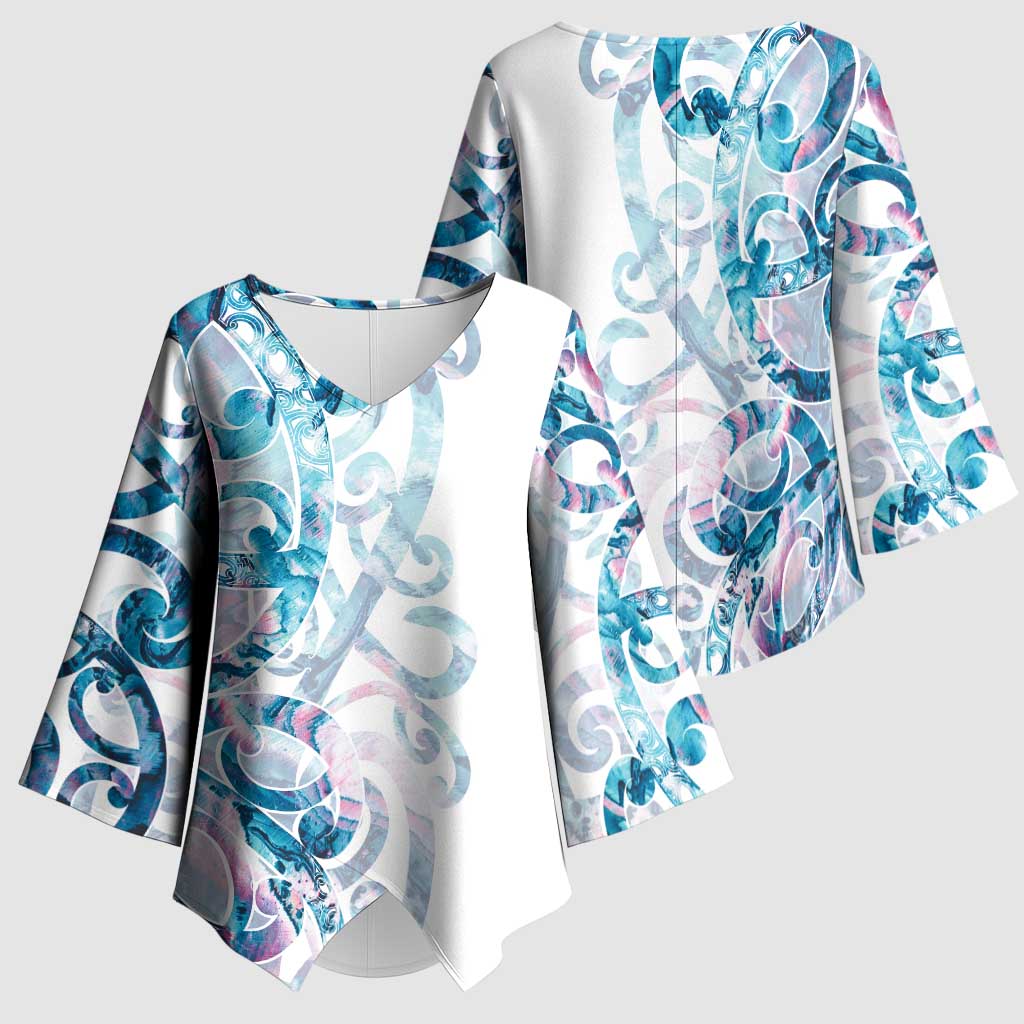 Turquoise Paua Shell Maori Kimono Sleeve Blouse Koru Kowhaiwhai - Aussie Hoodie