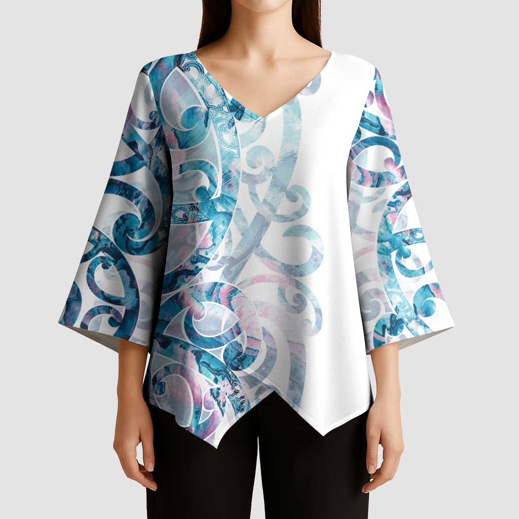 Turquoise Paua Shell Maori Kimono Sleeve Blouse Koru Kowhaiwhai - Aussie Hoodie