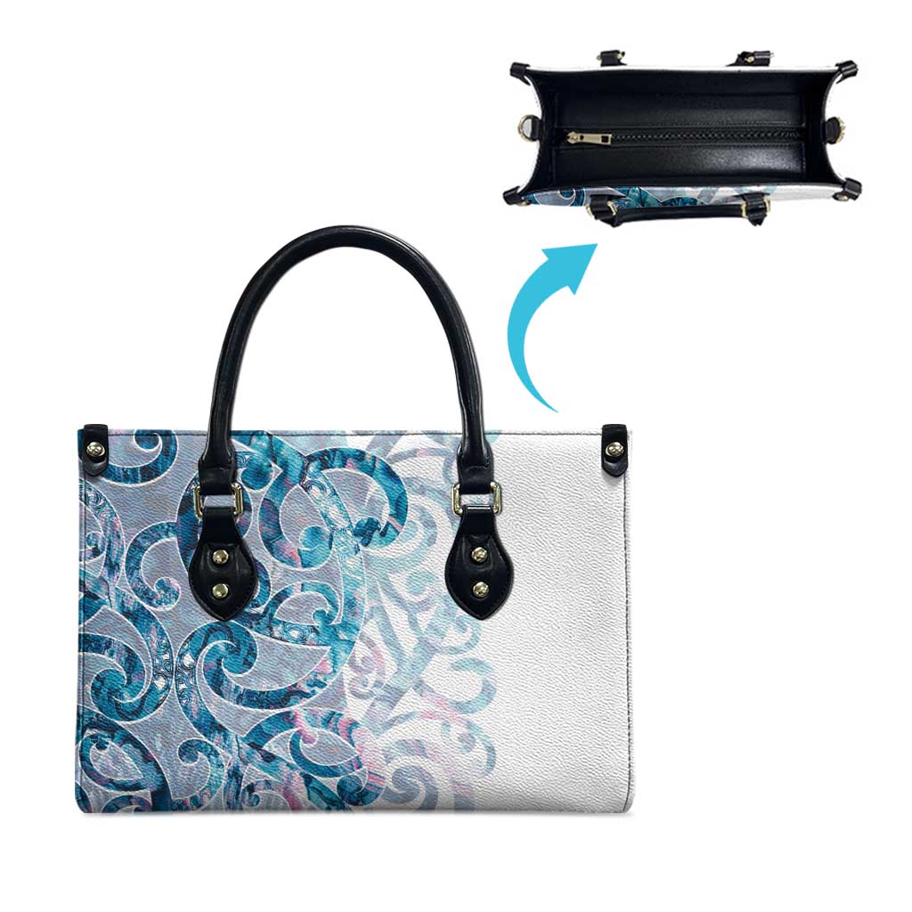 Turquoise Paua Shell Maori Leather Bag Koru Kowhaiwhai - Aussie Hoodie