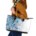Turquoise Paua Shell Maori Leather Tote Bag Koru Kowhaiwhai - Aussie Hoodie