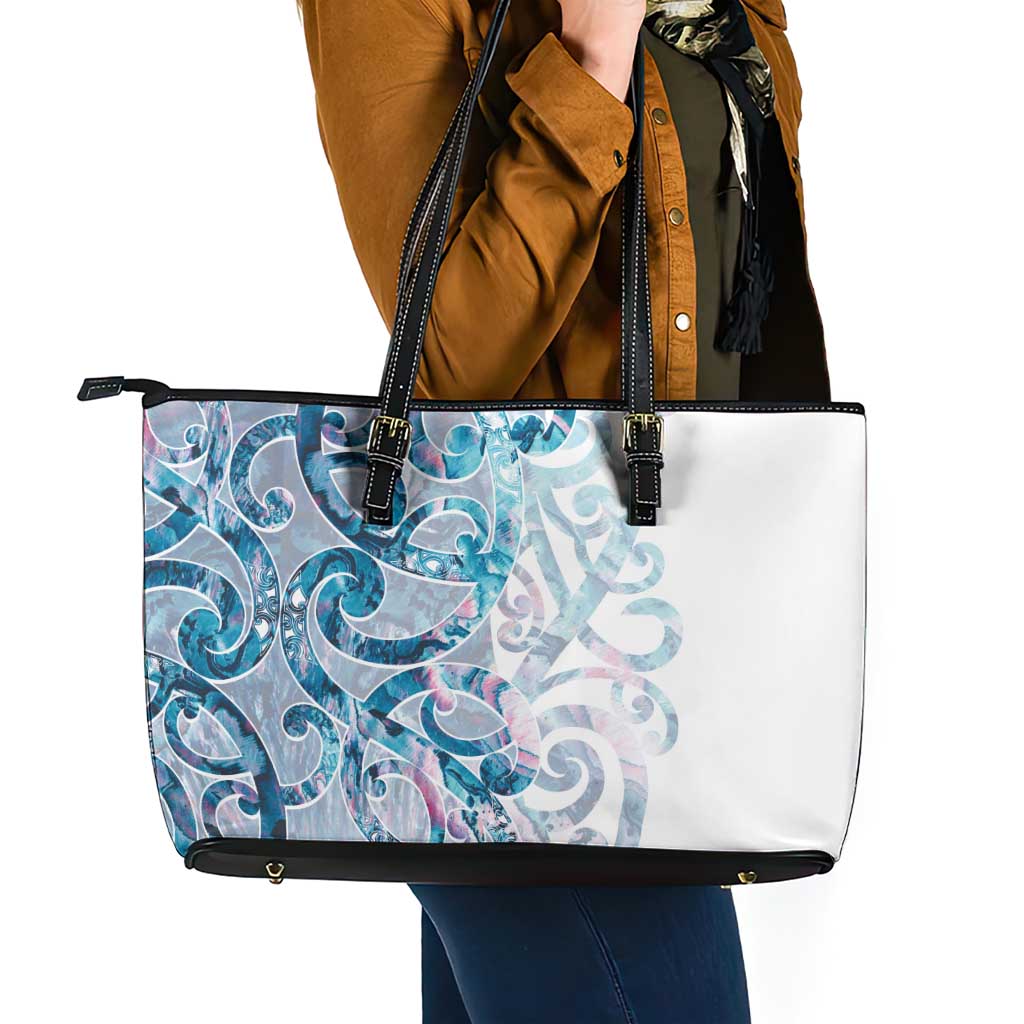 Turquoise Paua Shell Maori Leather Tote Bag Koru Kowhaiwhai - Aussie Hoodie