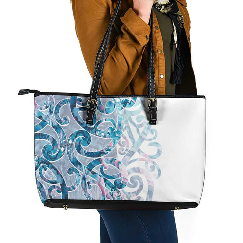 Turquoise Paua Shell Maori Leather Tote Bag Koru Kowhaiwhai - Aussie Hoodie