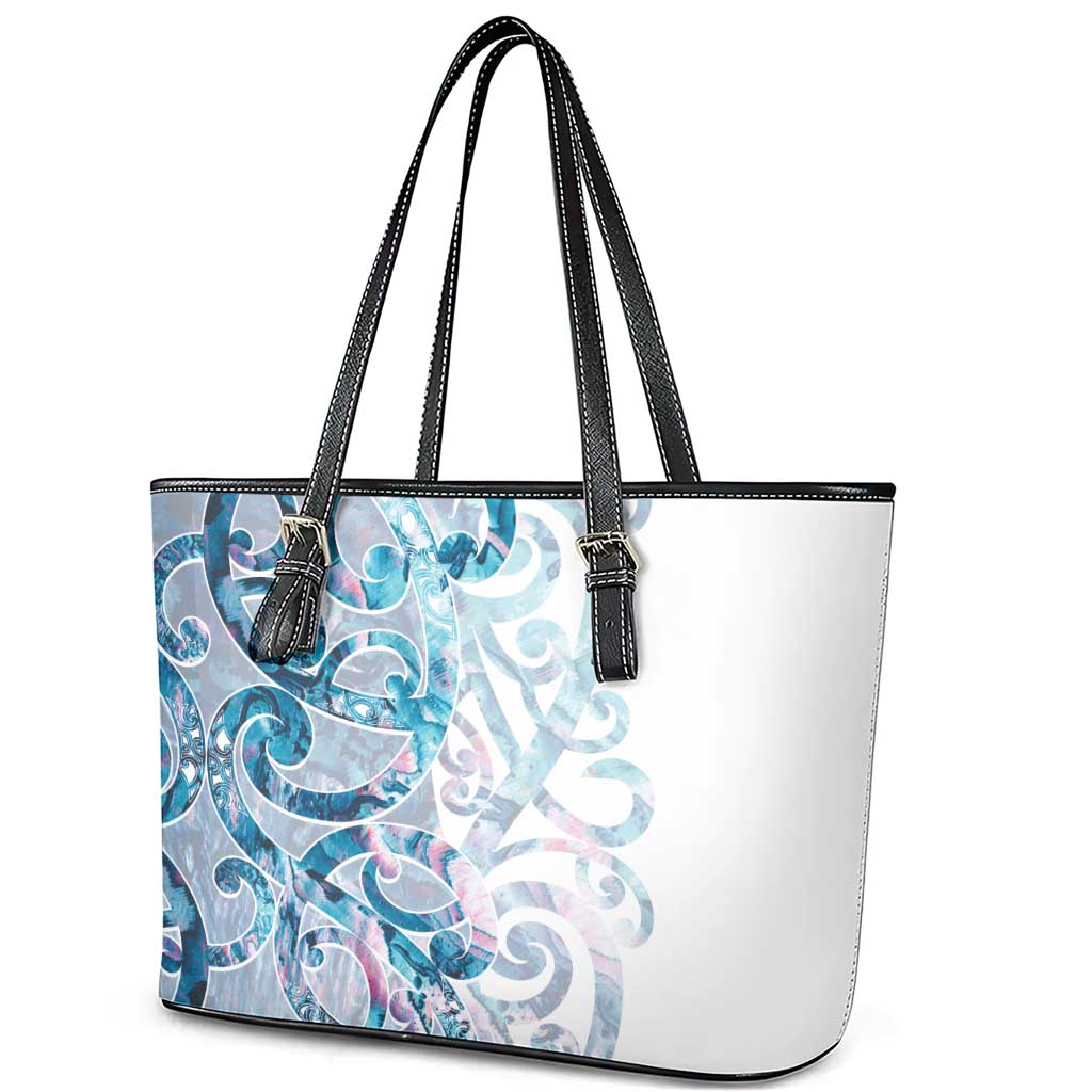 Turquoise Paua Shell Maori Leather Tote Bag Koru Kowhaiwhai - Aussie Hoodie