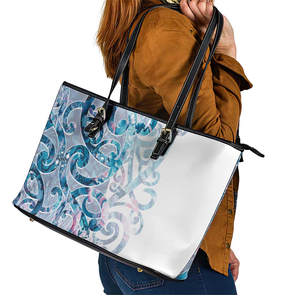 Turquoise Paua Shell Maori Leather Tote Bag Koru Kowhaiwhai - Aussie Hoodie