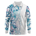 Turquoise Paua Shell Maori Long Sleeve Polo Shirt Koru Kowhaiwhai - Aussie Hoodie