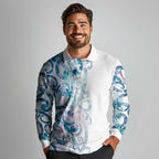 Turquoise Paua Shell Maori Long Sleeve Polo Shirt Koru Kowhaiwhai - Aussie Hoodie