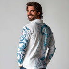 Turquoise Paua Shell Maori Long Sleeve Polo Shirt Koru Kowhaiwhai - Aussie Hoodie