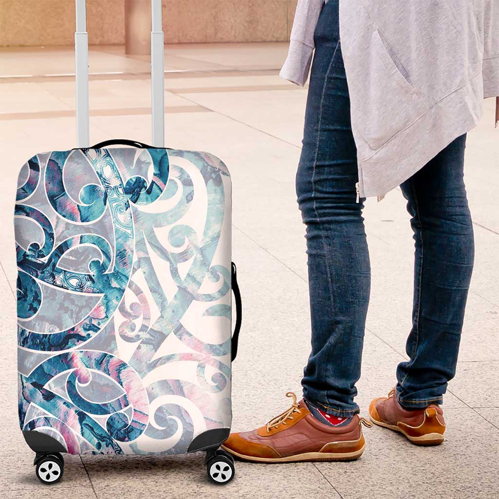 Turquoise Paua Shell Maori Luggage Cover Koru Kowhaiwhai - Aussie Hoodie
