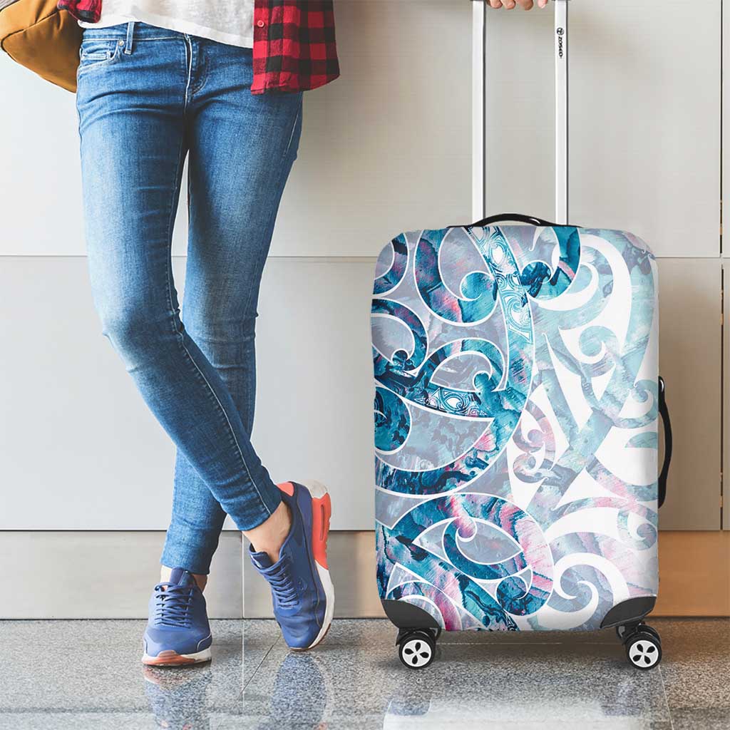 Turquoise Paua Shell Maori Luggage Cover Koru Kowhaiwhai - Aussie Hoodie
