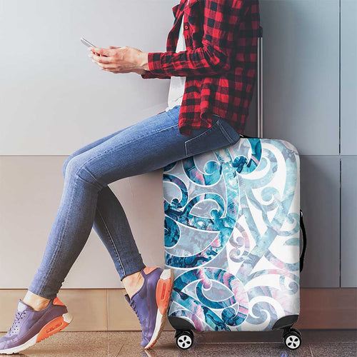Turquoise Paua Shell Maori Luggage Cover Koru Kowhaiwhai - Aussie Hoodie