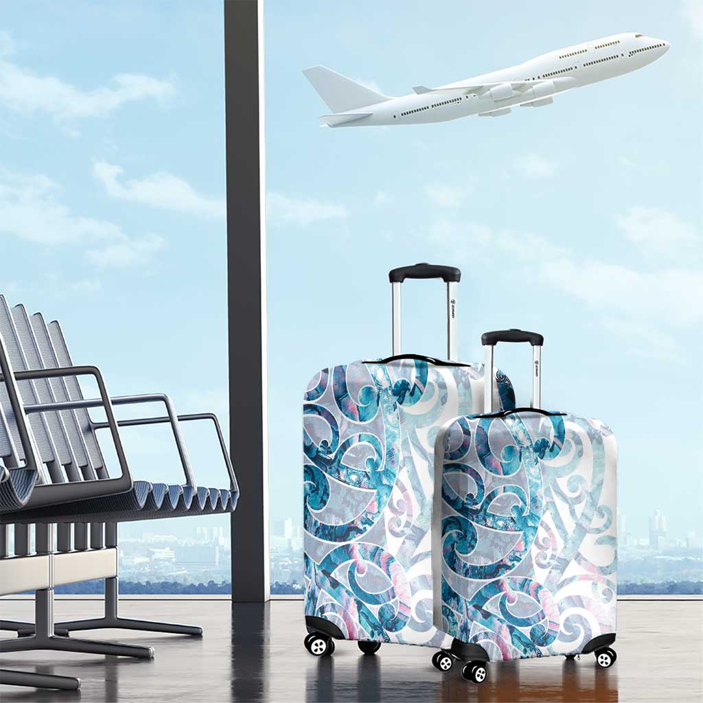 Turquoise Paua Shell Maori Luggage Cover Koru Kowhaiwhai - Aussie Hoodie