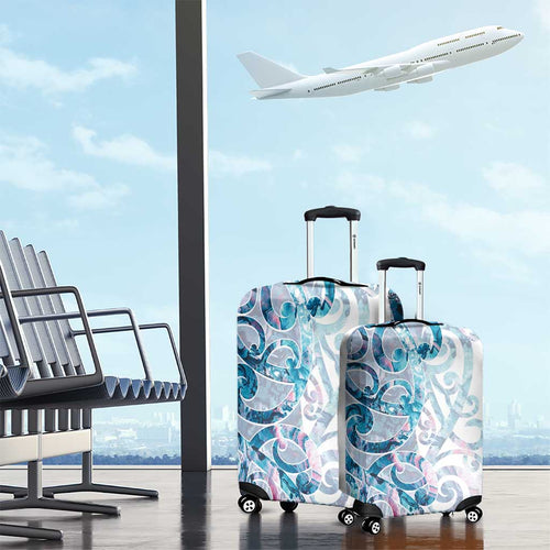 Turquoise Paua Shell Maori Luggage Cover Koru Kowhaiwhai - Aussie Hoodie