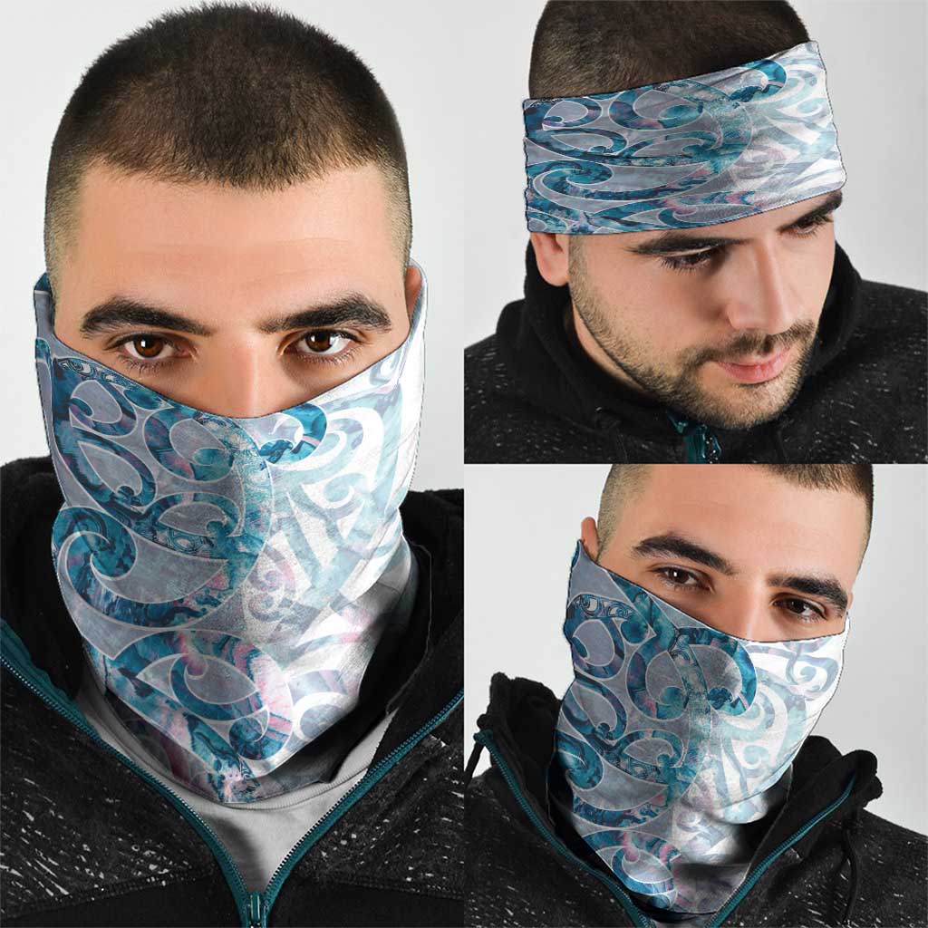 Turquoise Paua Shell Maori Neck Gaiter Koru Kowhaiwhai - Aussie Hoodie