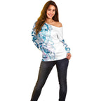 Turquoise Paua Shell Maori Off Shoulder Sweater Koru Kowhaiwhai - Aussie Hoodie