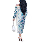 Turquoise Paua Shell Maori Off The Shoulder Long Sleeve Dress Koru Kowhaiwhai - Aussie Hoodie