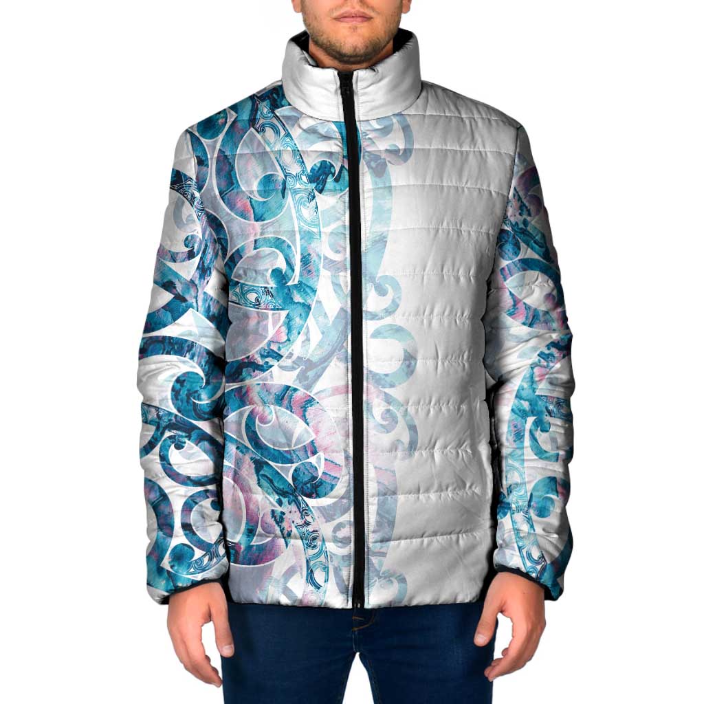 Turquoise Paua Shell Maori Padded Jacket Koru Kowhaiwhai - Aussie Hoodie