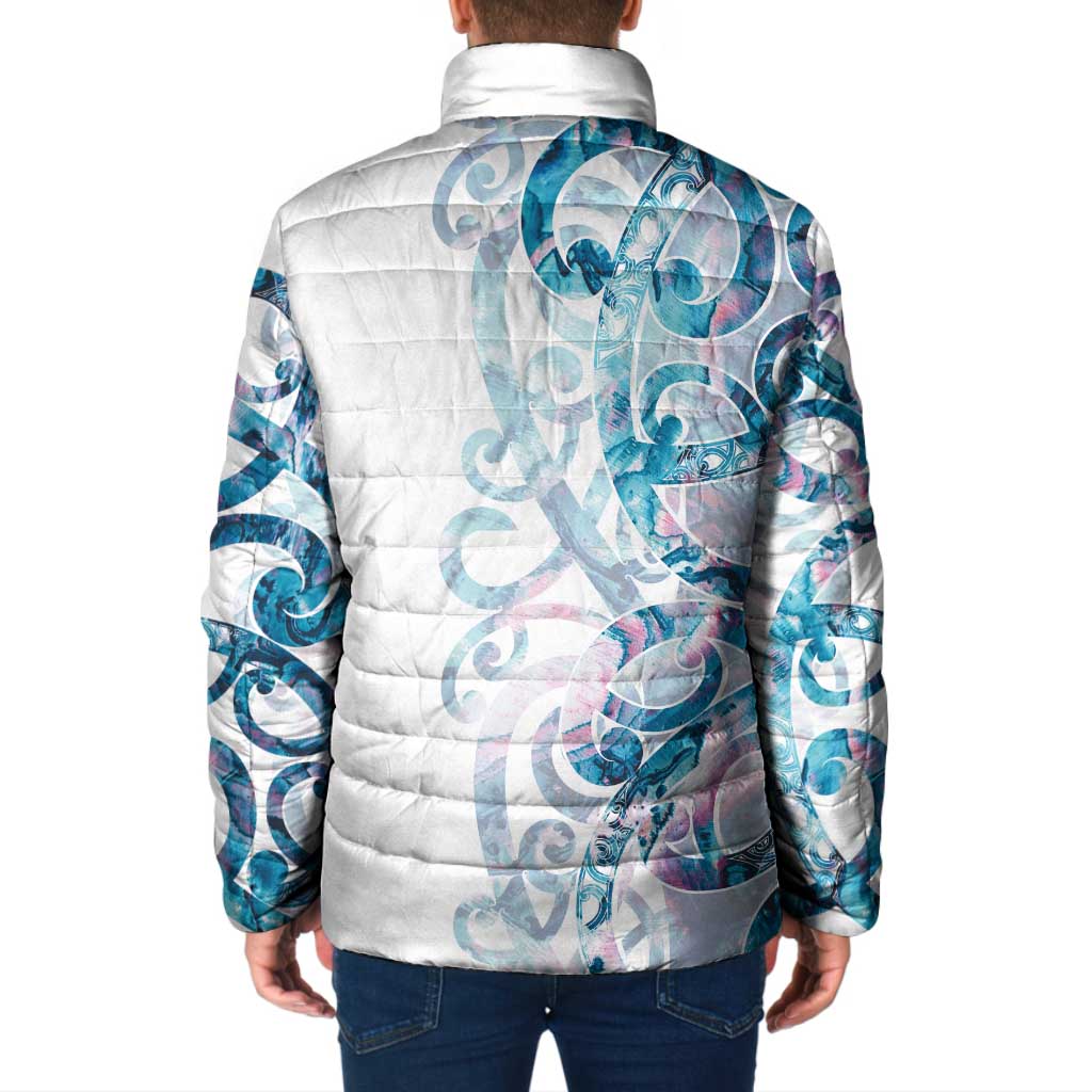 Turquoise Paua Shell Maori Padded Jacket Koru Kowhaiwhai - Aussie Hoodie