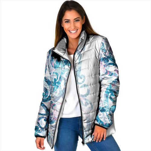 Turquoise Paua Shell Maori Padded Jacket Koru Kowhaiwhai - Aussie Hoodie
