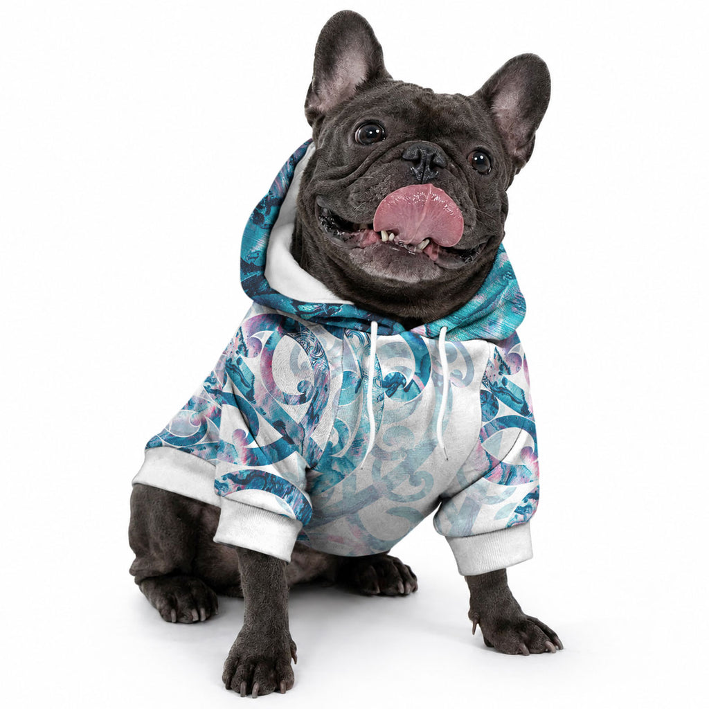 Turquoise Paua Shell Maori Pet Hoodie Koru Kowhaiwhai