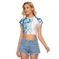 Turquoise Paua Shell Maori Raglan Cropped T Shirt Koru Kowhaiwhai - Aussie Hoodie