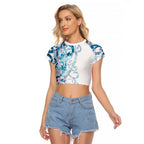 Turquoise Paua Shell Maori Raglan Cropped T Shirt Koru Kowhaiwhai - Aussie Hoodie