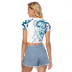 Turquoise Paua Shell Maori Raglan Cropped T Shirt Koru Kowhaiwhai - Aussie Hoodie