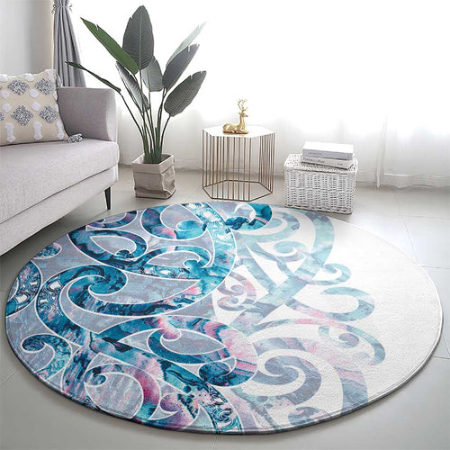 Turquoise Paua Shell Maori Round Carpet Koru Kowhaiwhai - Aussie Hoodie