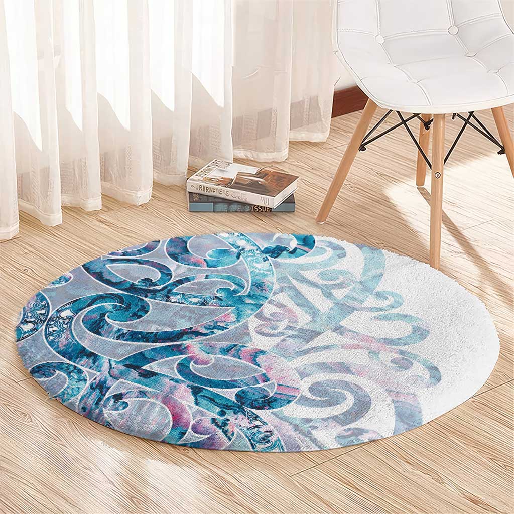 Turquoise Paua Shell Maori Round Carpet Koru Kowhaiwhai - Aussie Hoodie