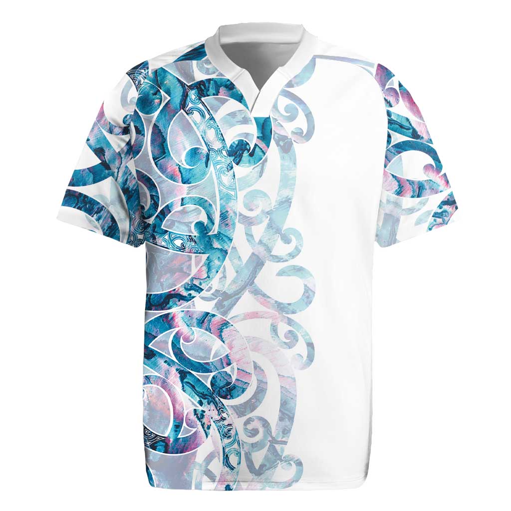 Turquoise Paua Shell Maori Rugby Jersey Koru Kowhaiwhai - Aussie Hoodie
