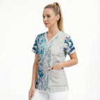 Turquoise Paua Shell Maori Scrub Top Koru Kowhaiwhai - Aussie Hoodie