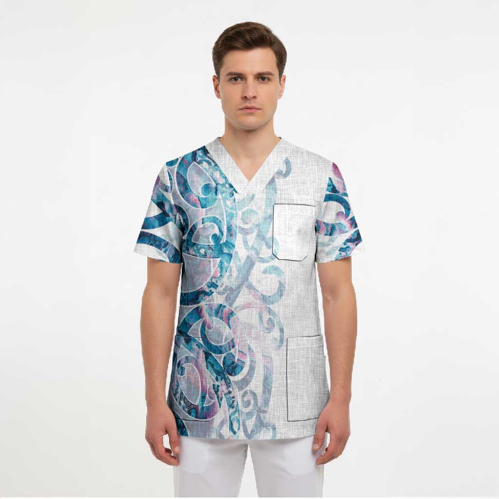 Turquoise Paua Shell Maori Scrub Top Koru Kowhaiwhai - Aussie Hoodie
