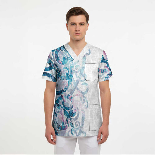Turquoise Paua Shell Maori Scrub Top Koru Kowhaiwhai - Aussie Hoodie