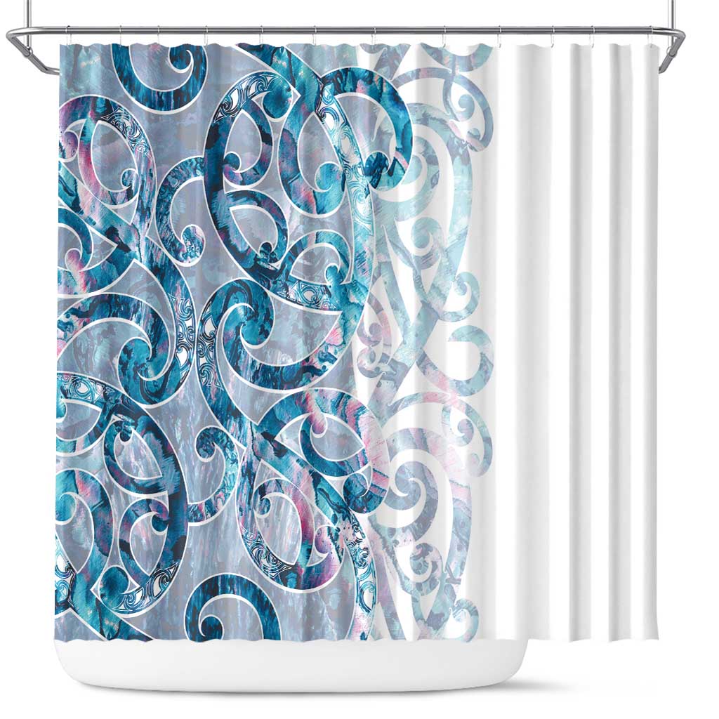 Turquoise Paua Shell Maori Shower Curtain Koru Kowhaiwhai - Aussie Hoodie