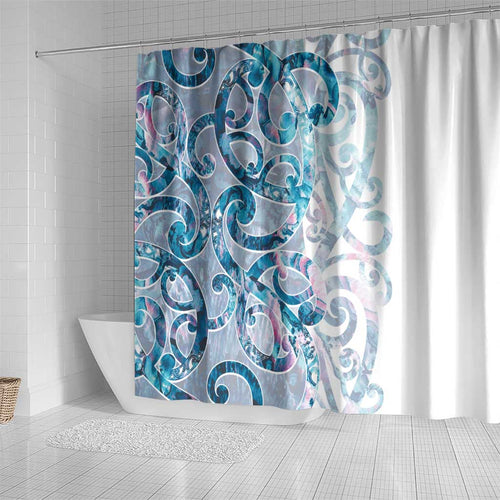 Turquoise Paua Shell Maori Shower Curtain Koru Kowhaiwhai - Aussie Hoodie
