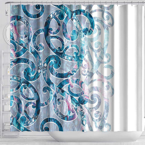Turquoise Paua Shell Maori Shower Curtain Koru Kowhaiwhai - Aussie Hoodie