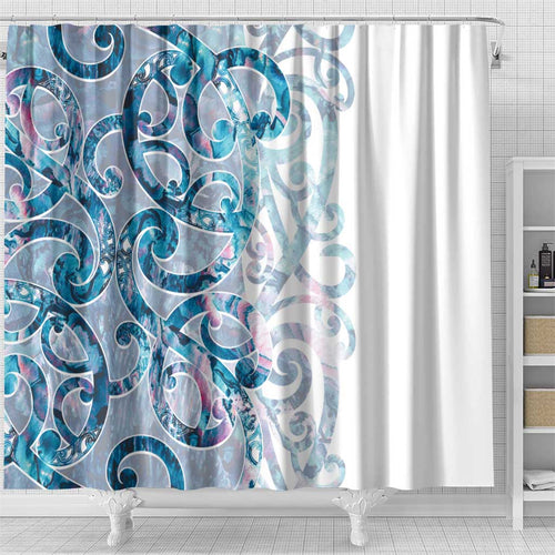 Turquoise Paua Shell Maori Shower Curtain Koru Kowhaiwhai - Aussie Hoodie