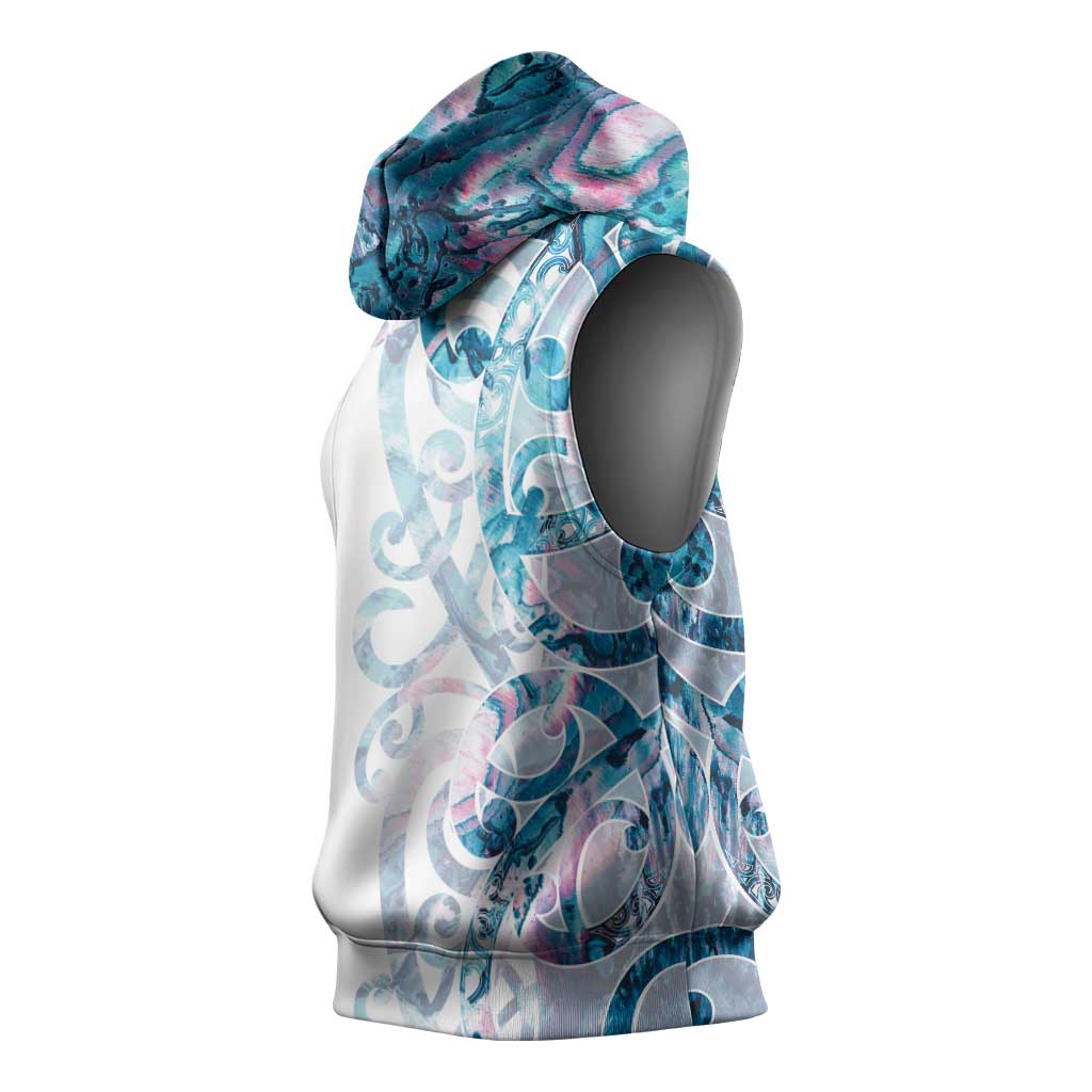 Turquoise Paua Shell Maori Sleeveless Hoodie Koru Kowhaiwhai - Aussie Hoodie
