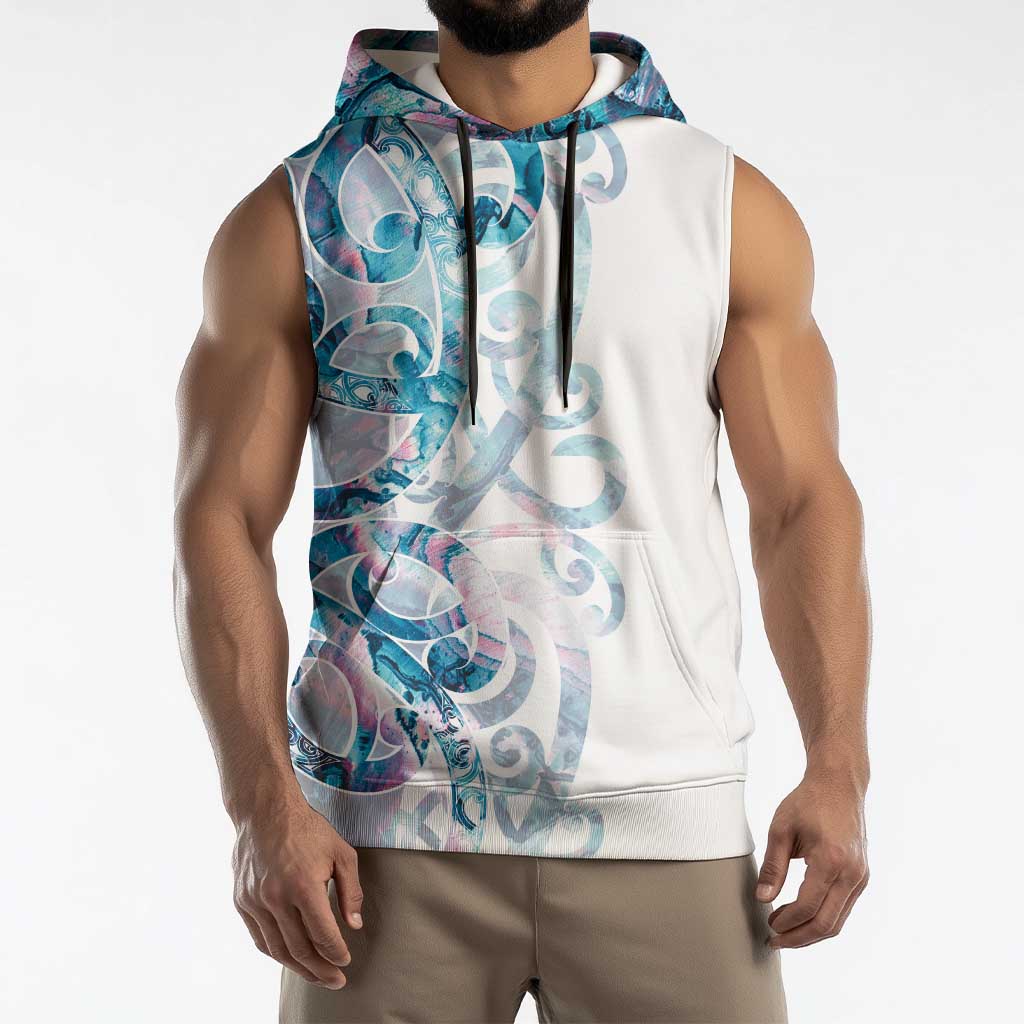 Turquoise Paua Shell Maori Sleeveless Hoodie Koru Kowhaiwhai - Aussie Hoodie