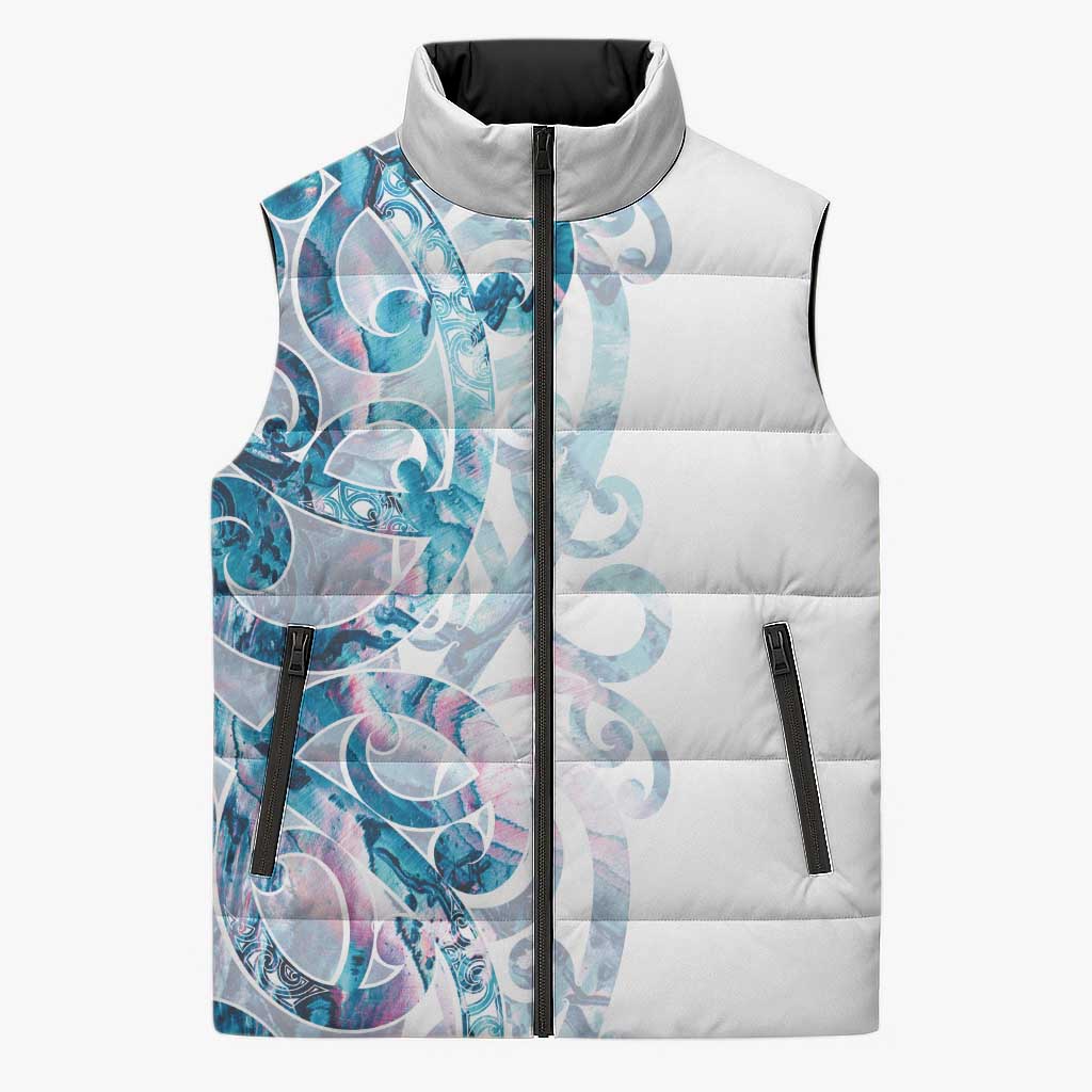 Turquoise Paua Shell Maori Sleeveless Puffer Jacket Koru Kowhaiwhai - Aussie Hoodie