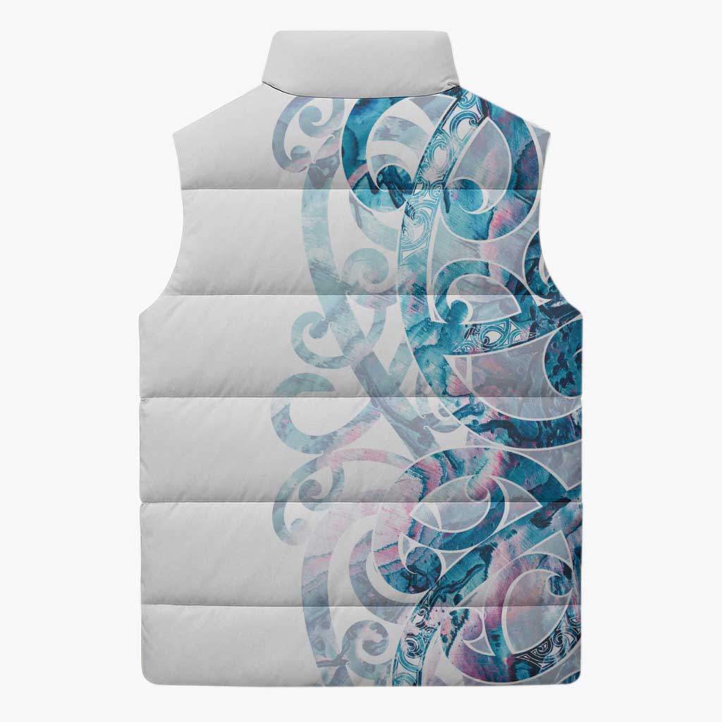 Turquoise Paua Shell Maori Sleeveless Puffer Jacket Koru Kowhaiwhai - Aussie Hoodie