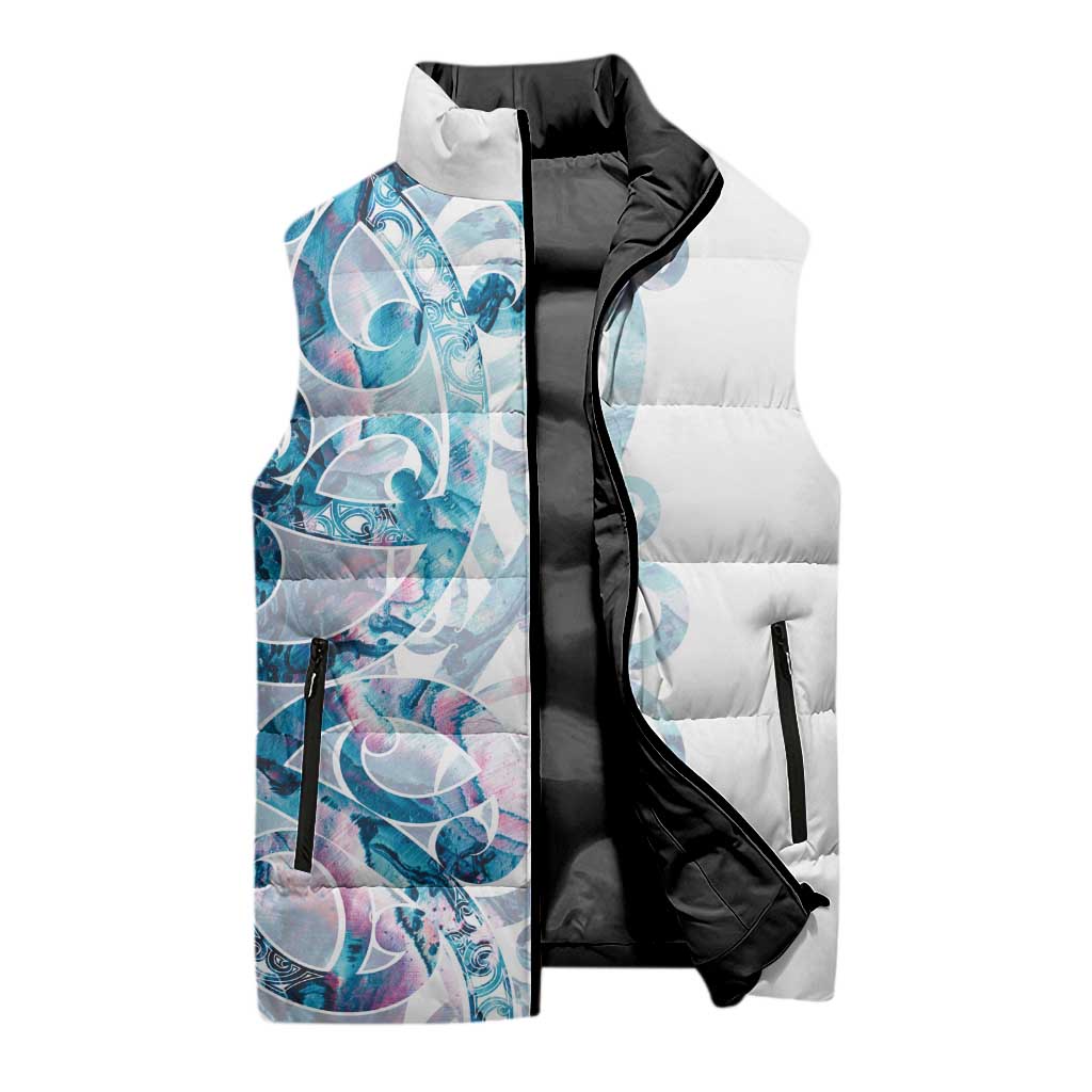 Turquoise Paua Shell Maori Sleeveless Puffer Jacket Koru Kowhaiwhai - Aussie Hoodie