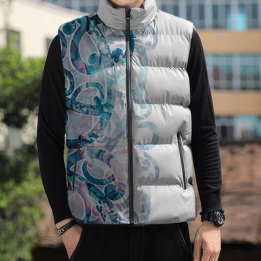 Turquoise Paua Shell Maori Sleeveless Puffer Jacket Koru Kowhaiwhai - Aussie Hoodie