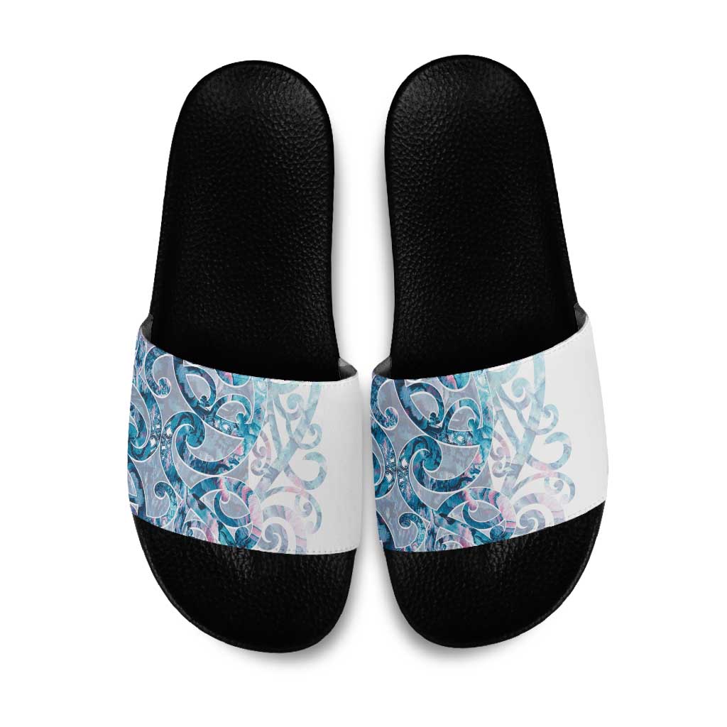 Turquoise Paua Shell Maori Slide Sandals Koru Kowhaiwhai - Aussie Hoodie