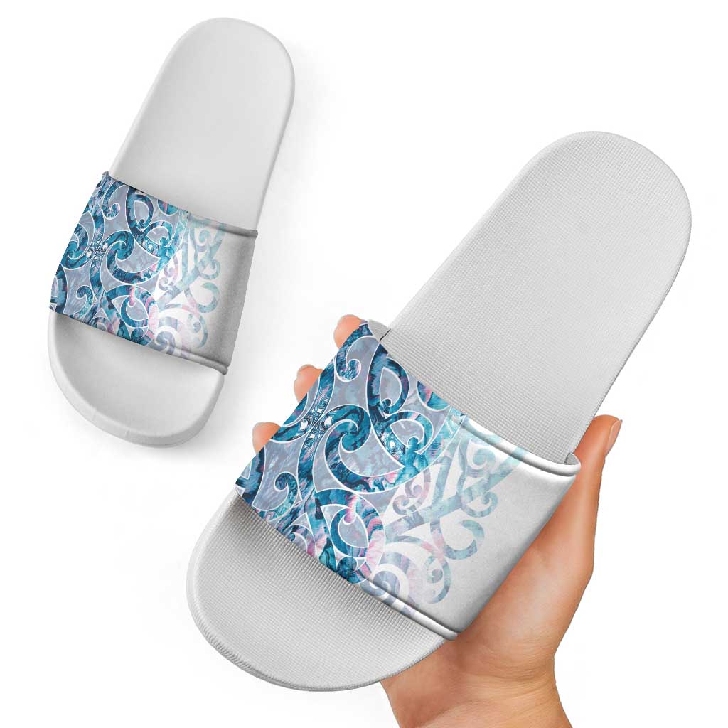 Turquoise Paua Shell Maori Slide Sandals Koru Kowhaiwhai - Aussie Hoodie