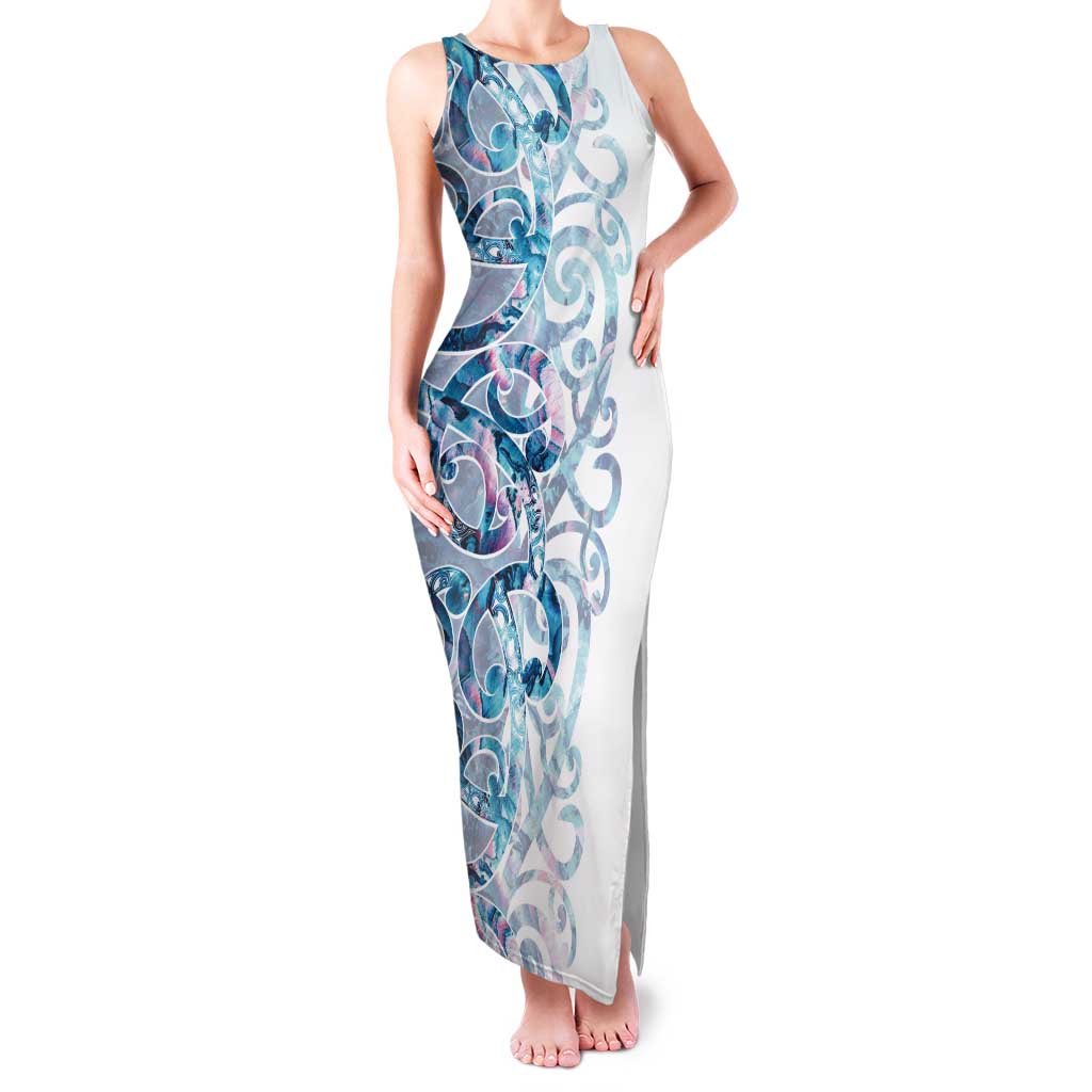 Turquoise Paua Shell Maori Tank Maxi Dress Koru Kowhaiwhai - Aussie Hoodie