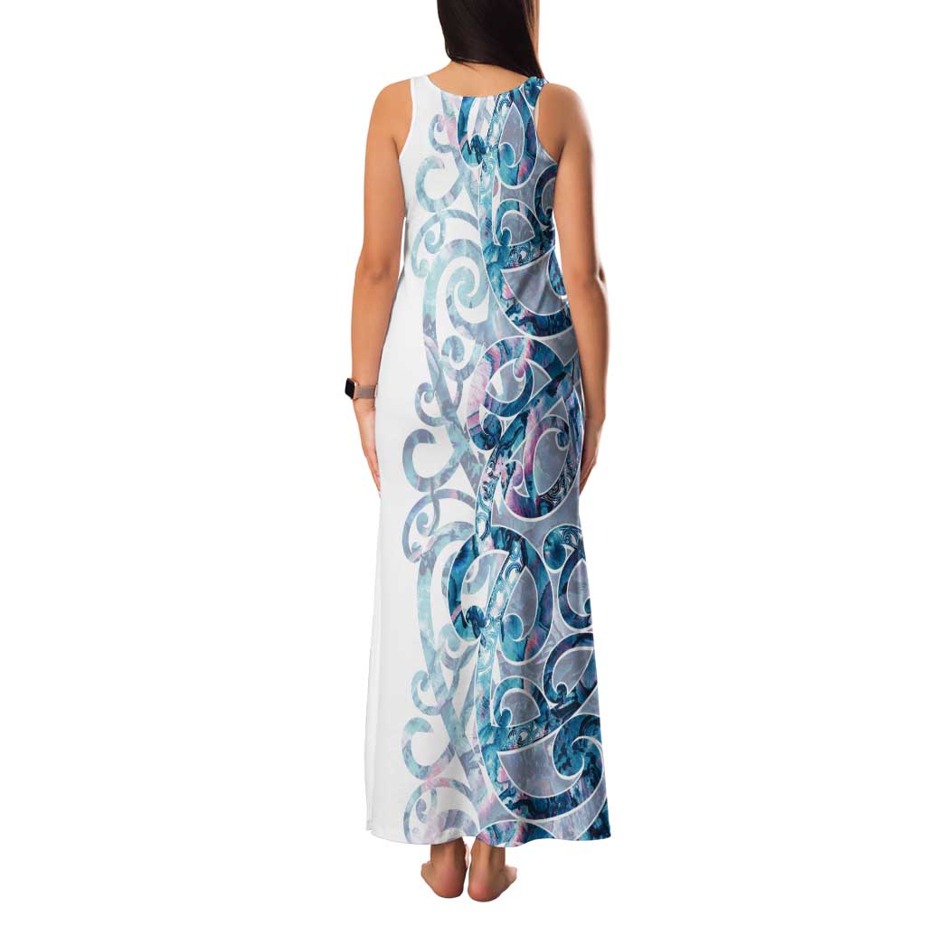Turquoise Paua Shell Maori Tank Maxi Dress Koru Kowhaiwhai - Aussie Hoodie