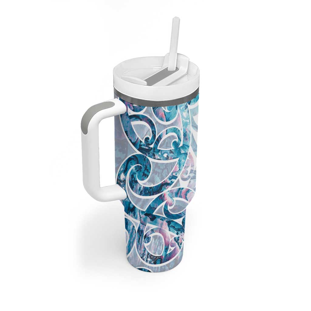 Turquoise Paua Shell Maori Tumbler With Handle Koru Kowhaiwhai - Aussie Hoodie