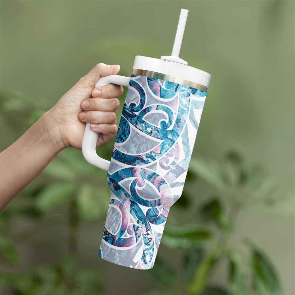 Turquoise Paua Shell Maori Tumbler With Handle Koru Kowhaiwhai - Aussie Hoodie